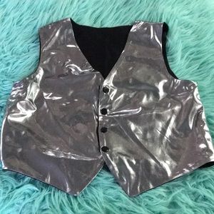 Silver wet look vest S Velcro close jazz unisex holiday reflective mirror retro